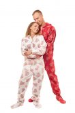 Red Snowflake Hearts: Flannel Footed Onesie